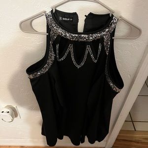 Black bling top with cold shoulder